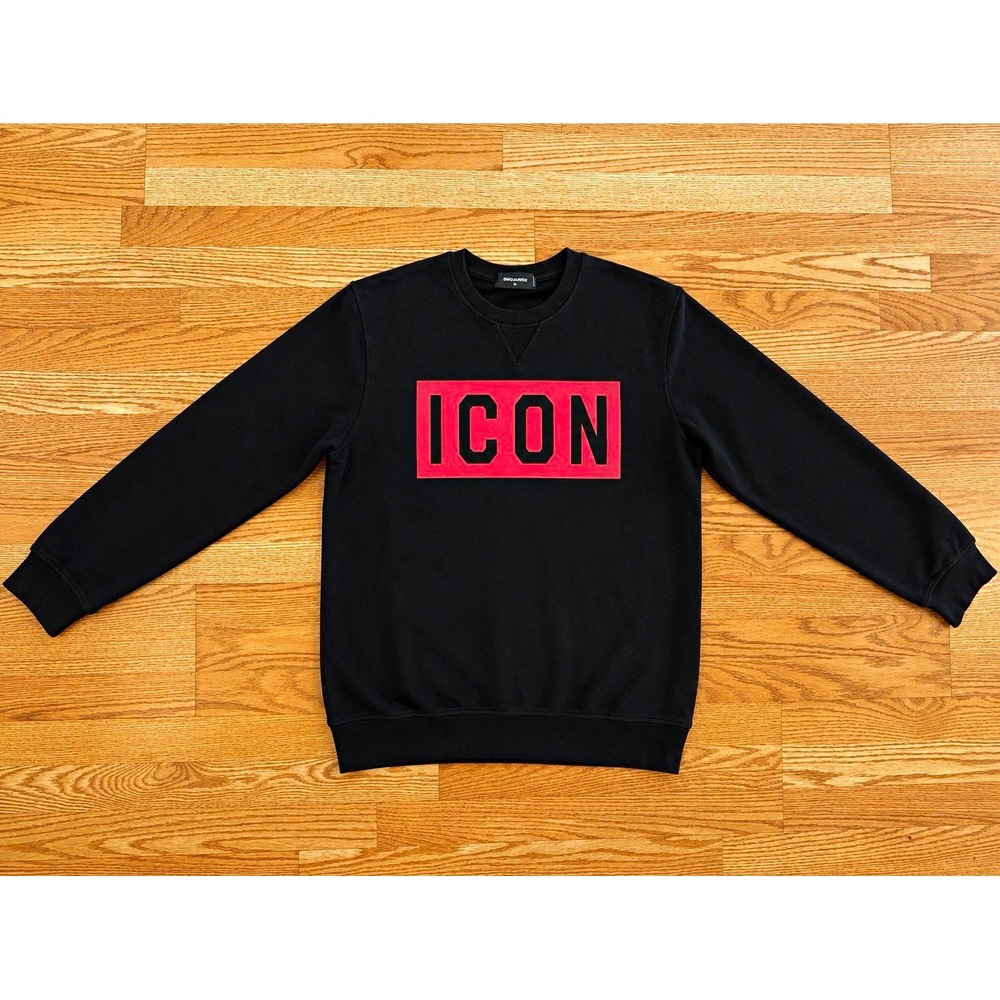Dsquared2 ICON Sweatshirt Mens XL Black Pink Box Logo Crewneck Italy EUC